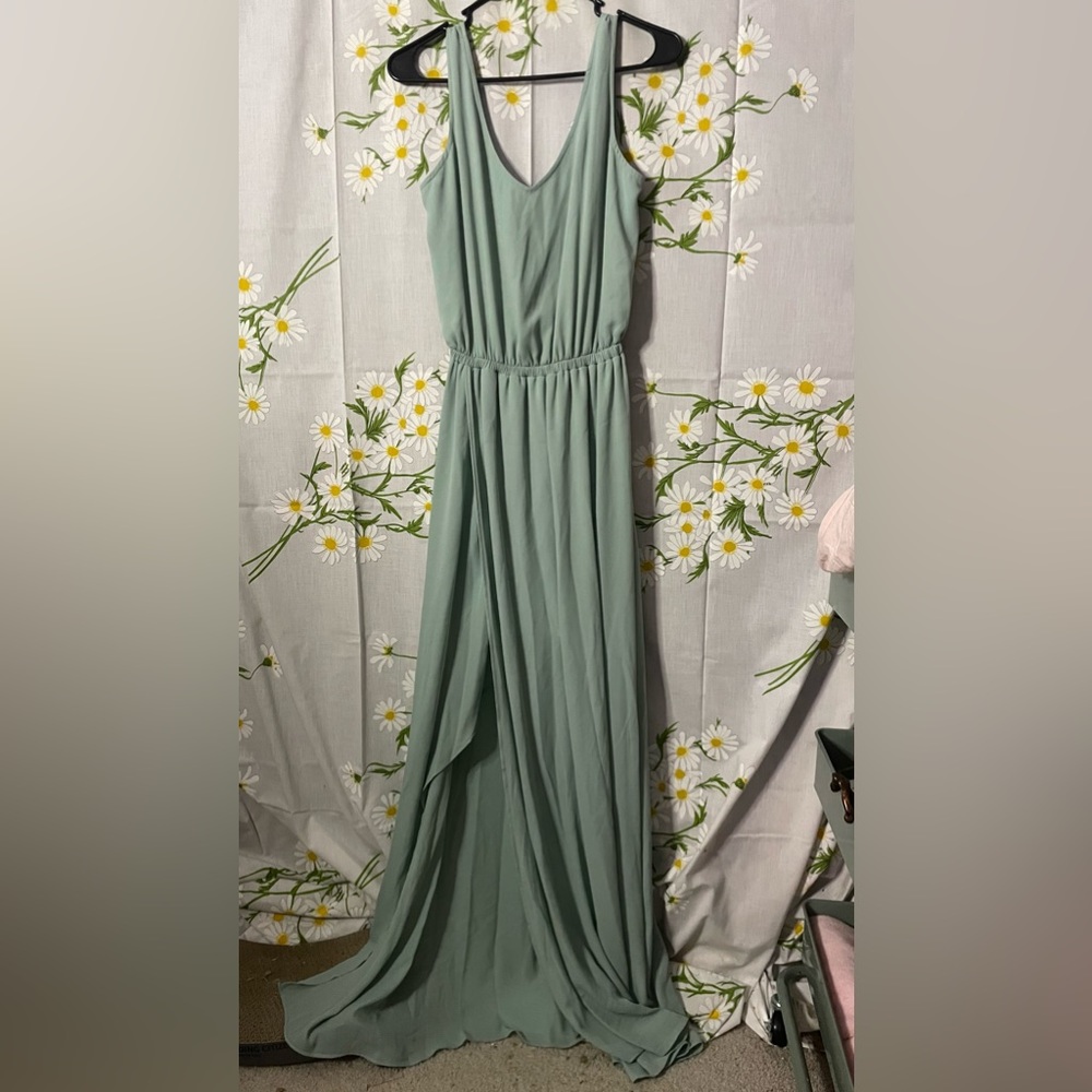 Show me your mumu kendall v neck low back side slit sea foam teal side slit maxi - Picture 7 of 9